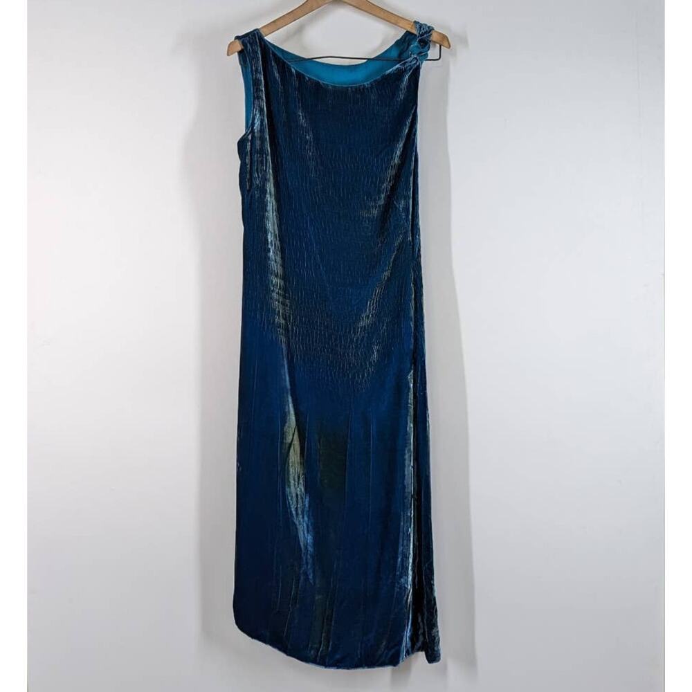 Alberta Ferretti Blue Velvet Sleeveless Wrap Dress Size 8 Women's Preowned FLAWS